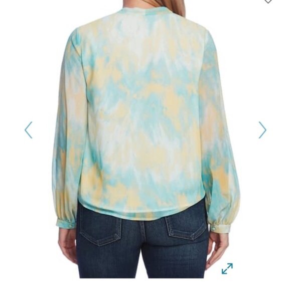 Vince Camuto Vivid Charm Green & Yellow Tie Dye Long Sleeve Blouse Size L NWT - Picture 3 of 13